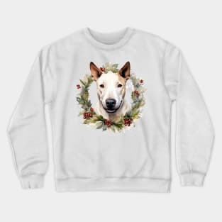 Christmas Bull Terrier Dog Wreath Crewneck Sweatshirt
